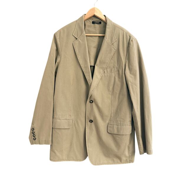 LL Bean Men’s Blazer Jacket Sz 44 Regular Tropic Weight Cotton Khaki – NWT FLAW - Picture 1 of 15